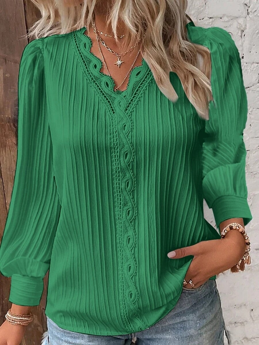Aria Lace V-Neck Blouse – Timeless Softness, Refined Detail