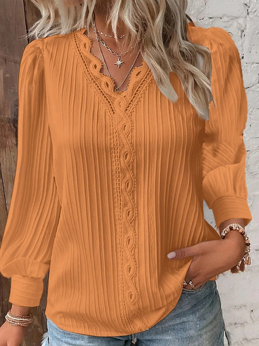 Aria Lace V-Neck Blouse – Timeless Softness, Refined Detail