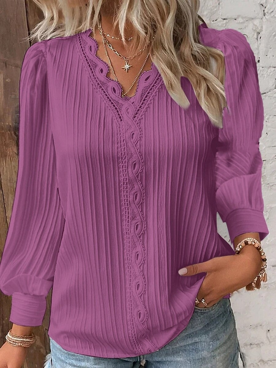 Aria Lace V-Neck Blouse – Timeless Softness, Refined Detail